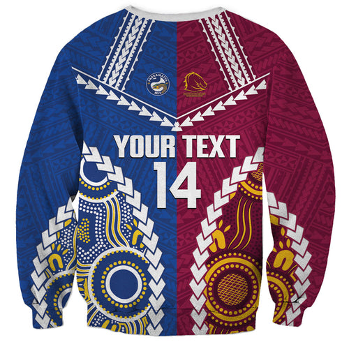 Custom Rugby Broncos and Eels Sweatshirt 2026 Together Aboriginal Polynesian Pattern