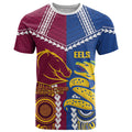 Custom Rugby Broncos and Eels T Shirt 2026 Together Aboriginal Polynesian Pattern