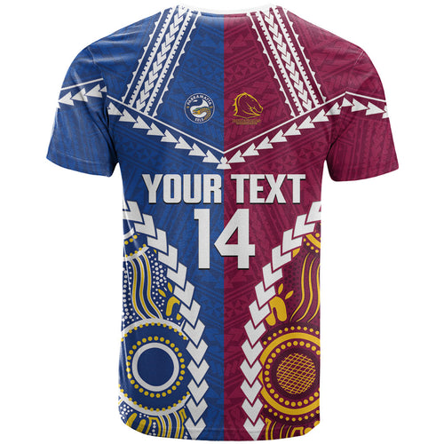 Custom Rugby Broncos and Eels T Shirt 2026 Together Aboriginal Polynesian Pattern