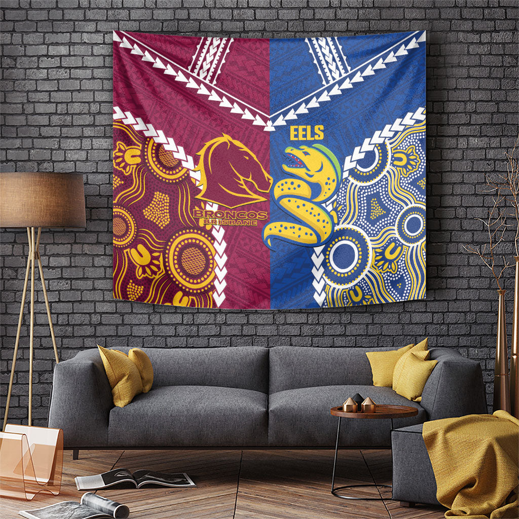 Rugby Broncos and Eels Tapestry 2026 Together Aboriginal Polynesian Pattern