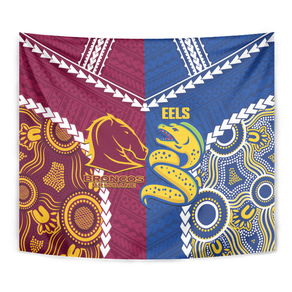 Rugby Broncos and Eels Tapestry 2026 Together Aboriginal Polynesian Pattern
