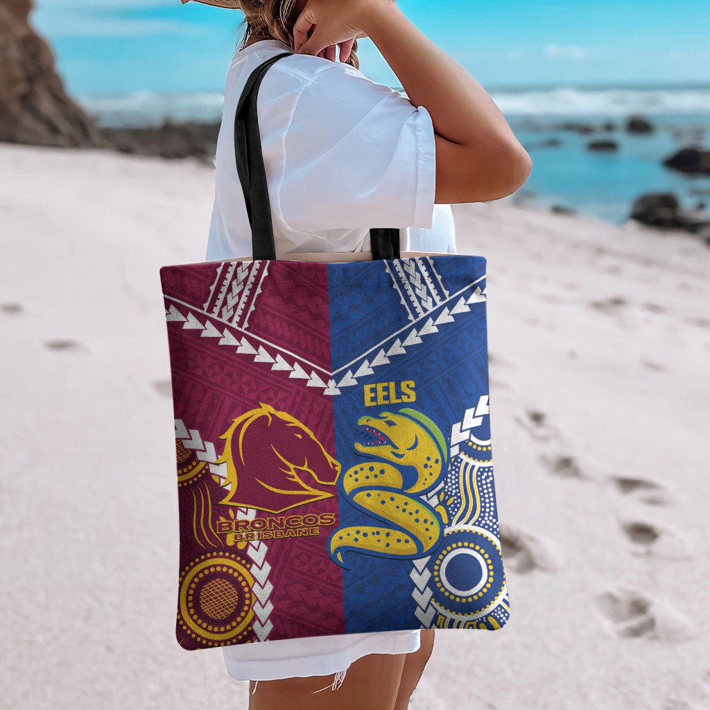 Rugby Broncos and Eels Tote Bag 2026 Together Aboriginal Polynesian Pattern