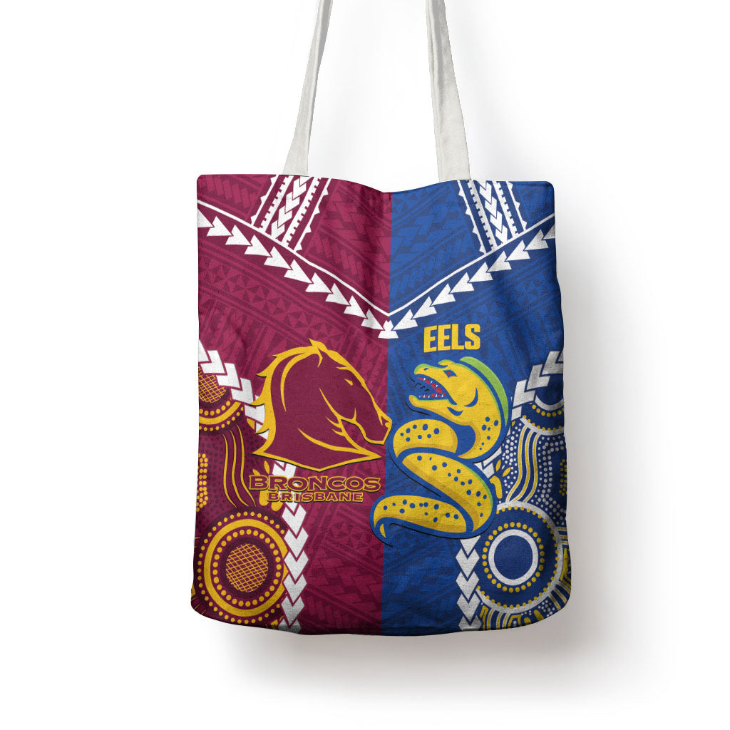 Rugby Broncos and Eels Tote Bag 2026 Together Aboriginal Polynesian Pattern