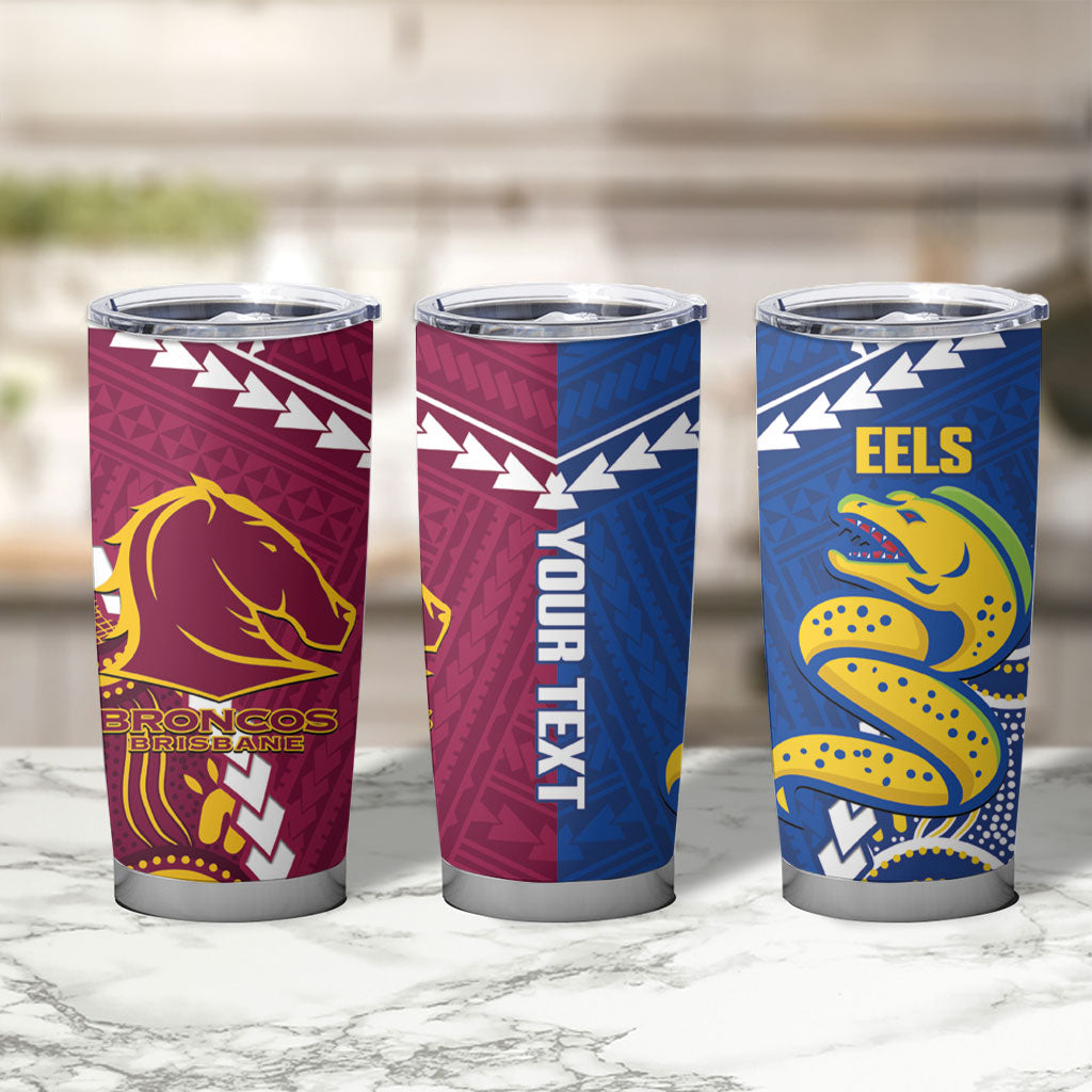 Custom Rugby Broncos and Eels Tumbler Cup 2026 Together Aboriginal Polynesian Pattern