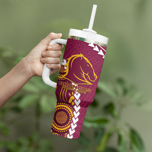 Custom Rugby Broncos and Eels Tumbler With Handle 2026 Together Aboriginal Polynesian Pattern