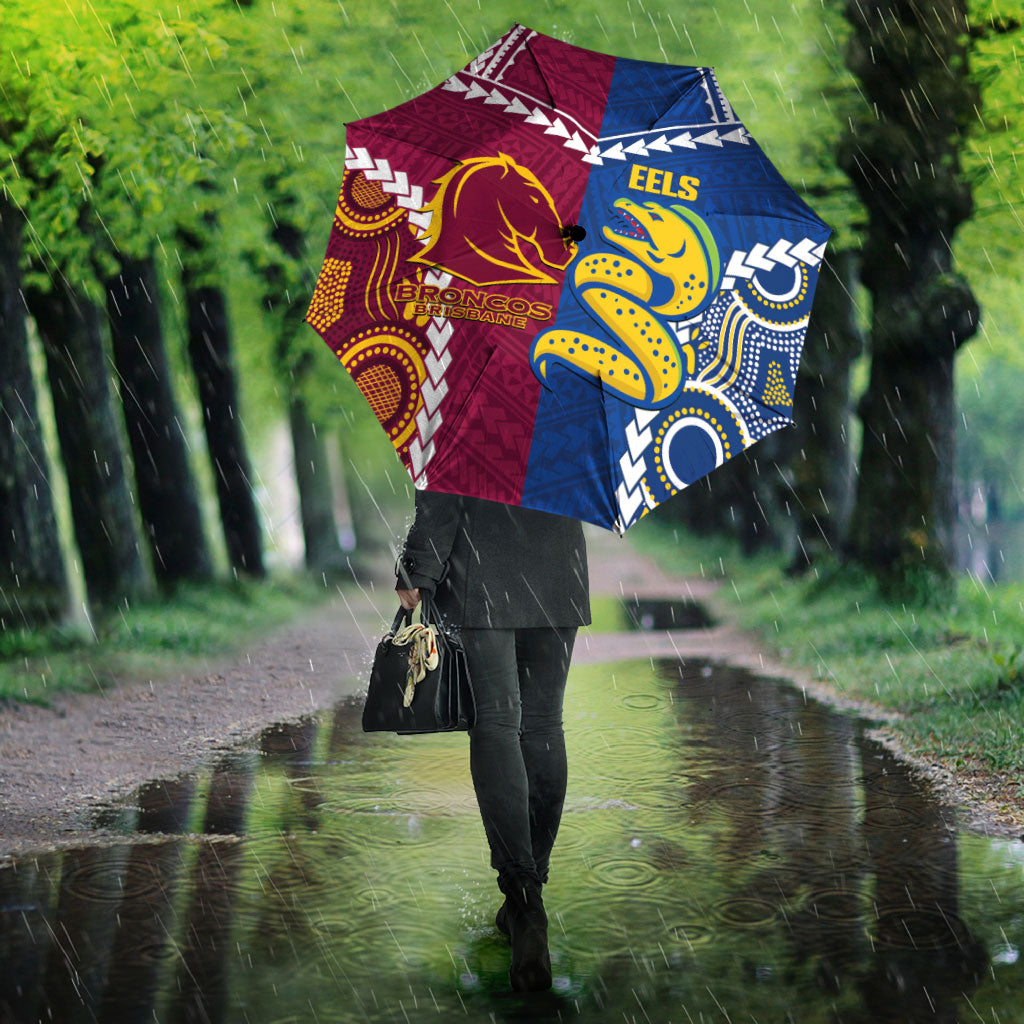 Rugby Broncos and Eels Umbrella 2026 Together Aboriginal Polynesian Pattern