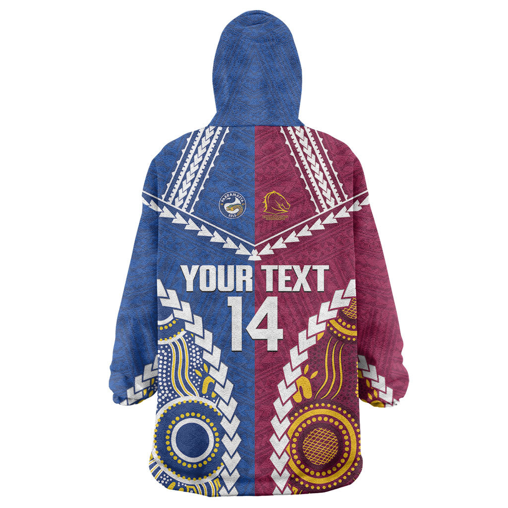 Custom Rugby Broncos and Eels Wearable Blanket Hoodie 2026 Together Aboriginal Polynesian Pattern