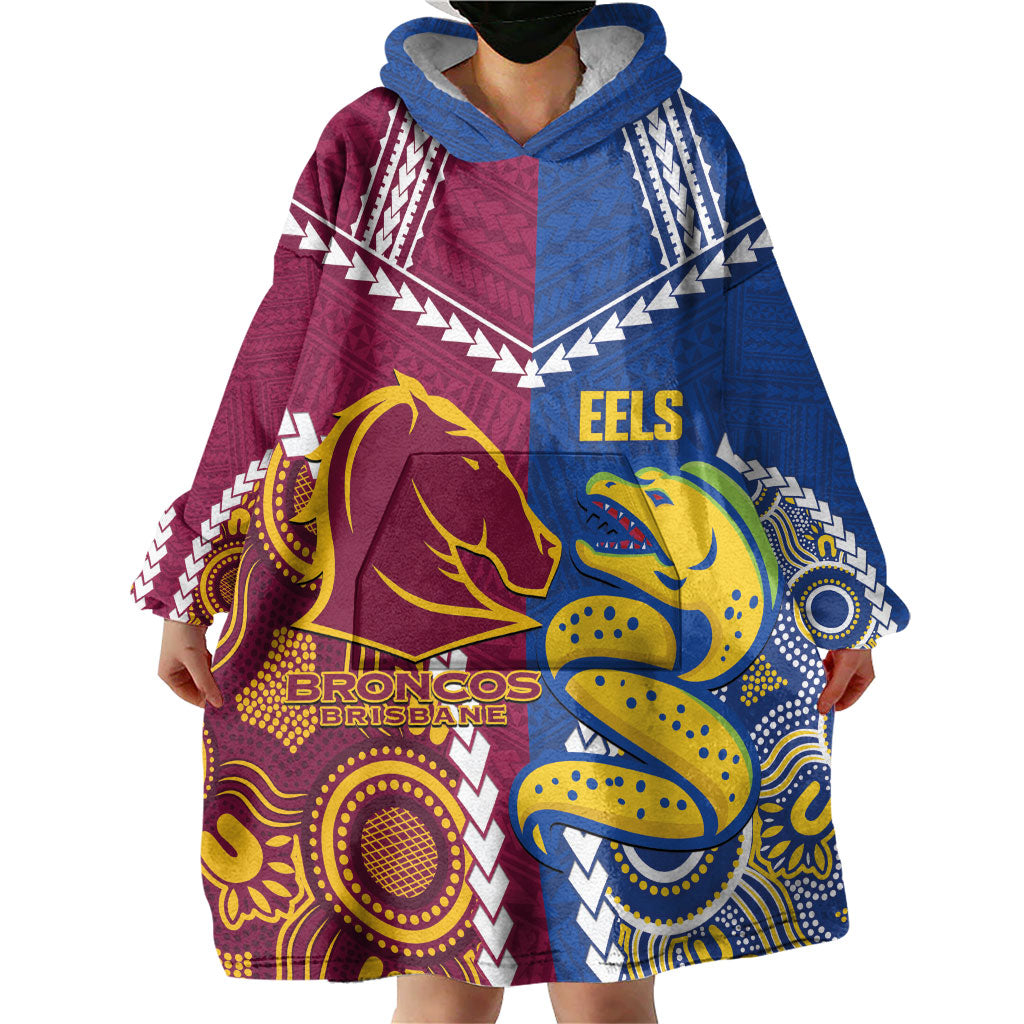 Custom Rugby Broncos and Eels Wearable Blanket Hoodie 2026 Together Aboriginal Polynesian Pattern