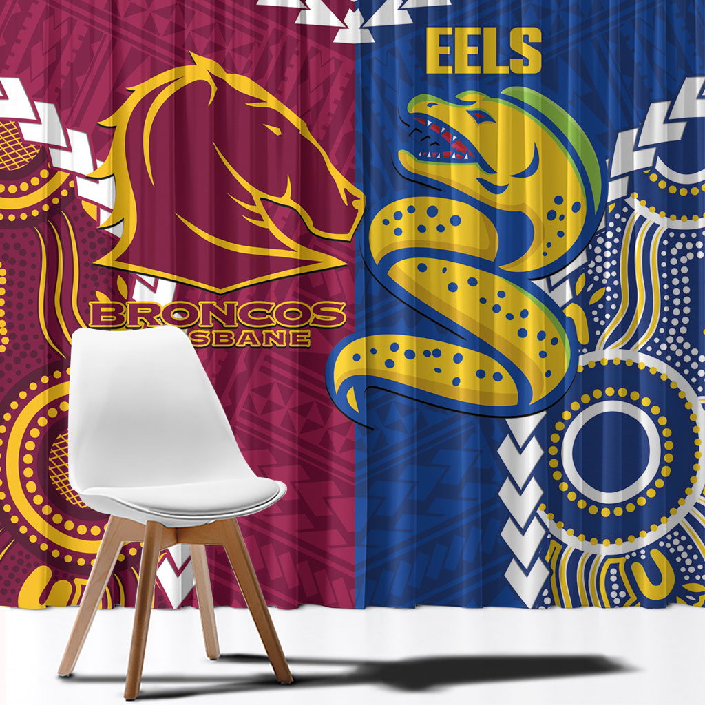 Rugby Broncos and Eels Window Curtain 2026 Together Aboriginal Polynesian Pattern