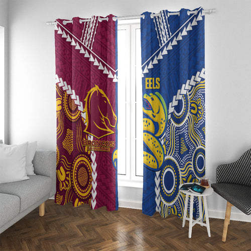 Rugby Broncos and Eels Window Curtain 2026 Together Aboriginal Polynesian Pattern