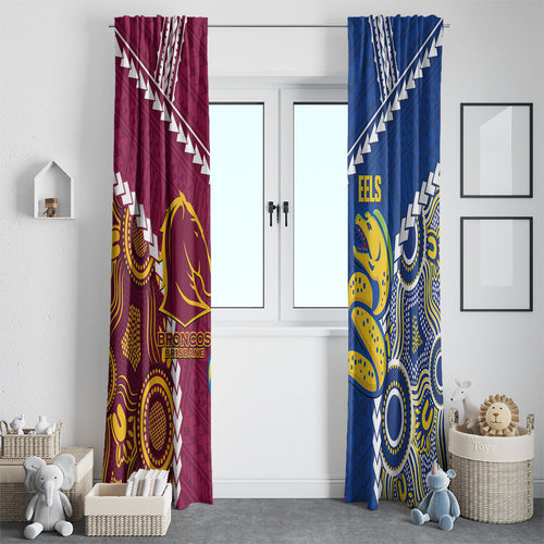 Rugby Broncos and Eels Window Curtain 2026 Together Aboriginal Polynesian Pattern