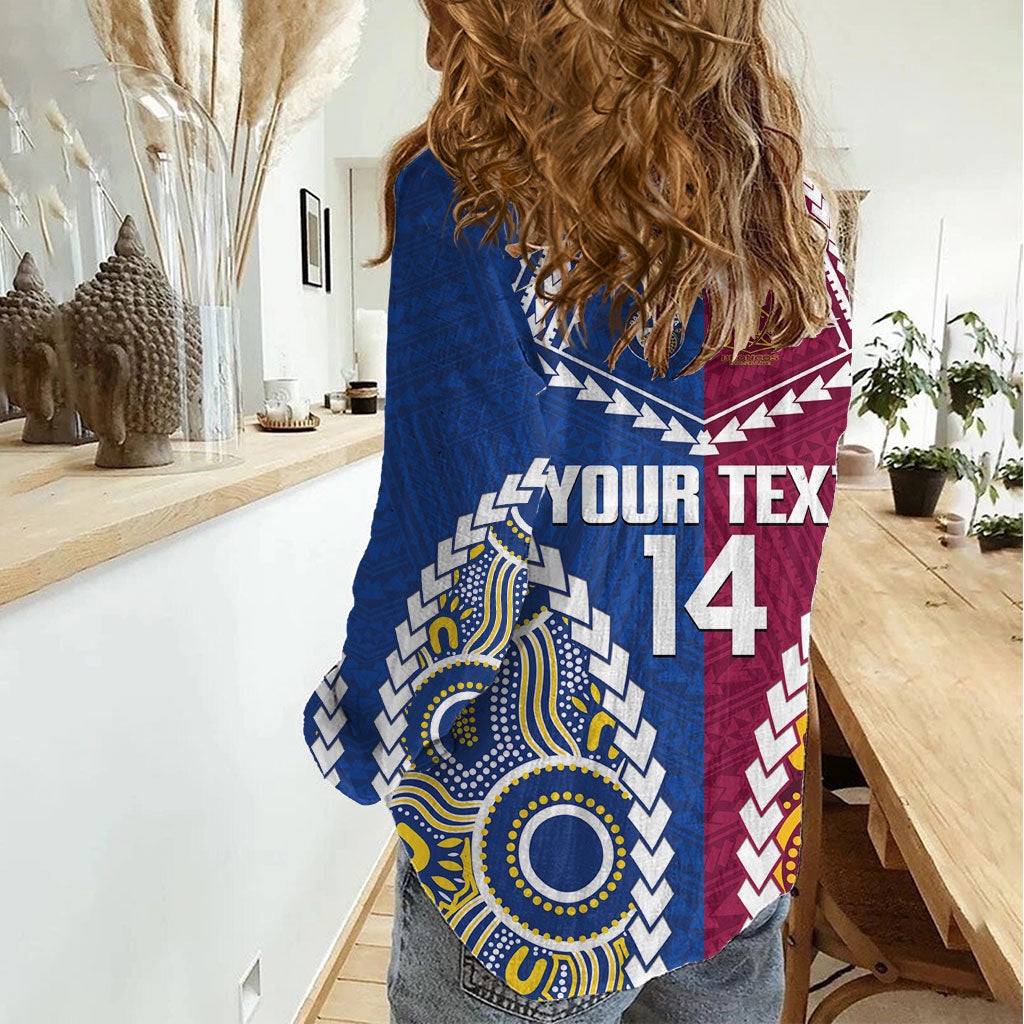 Custom Rugby Broncos and Eels Women Casual Shirt 2026 Together Aboriginal Polynesian Pattern