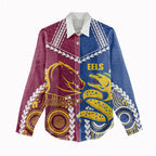 Custom Rugby Broncos and Eels Women Casual Shirt 2026 Together Aboriginal Polynesian Pattern