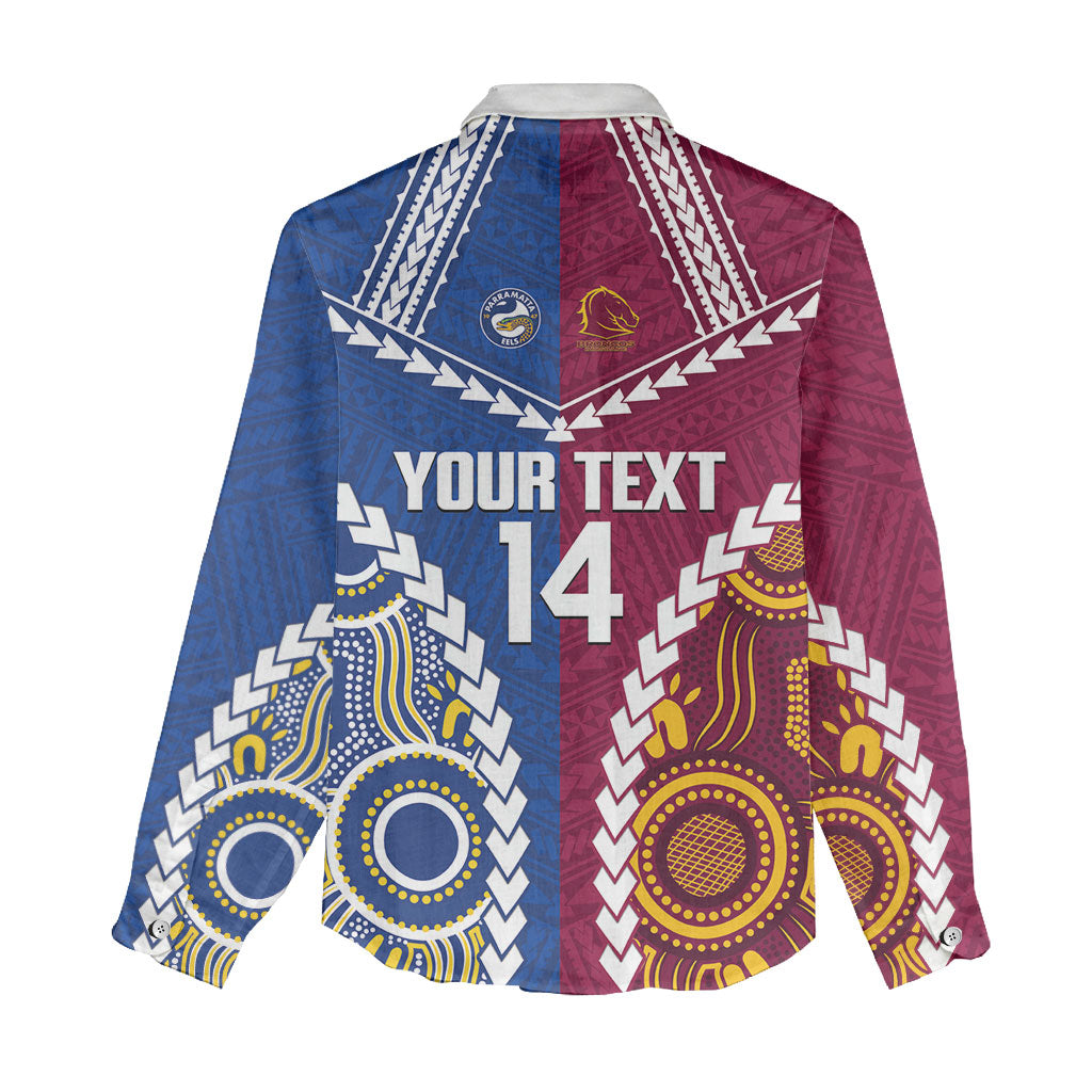 Custom Rugby Broncos and Eels Women Casual Shirt 2026 Together Aboriginal Polynesian Pattern