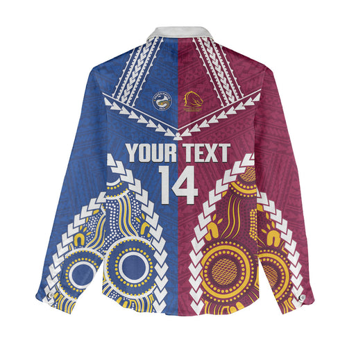 Custom Rugby Broncos and Eels Women Casual Shirt 2026 Together Aboriginal Polynesian Pattern