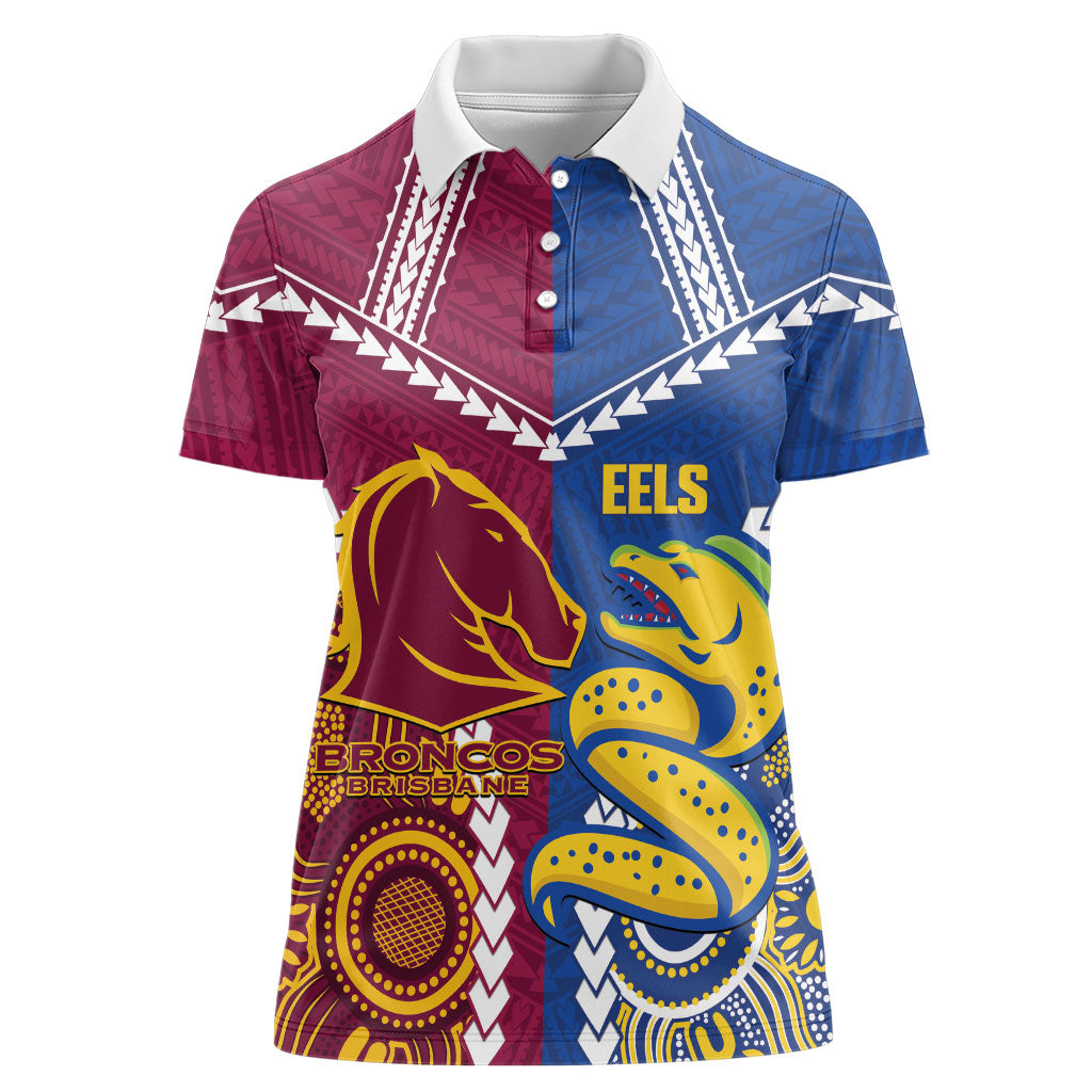 Custom Rugby Broncos and Eels Women Polo Shirt 2026 Together Aboriginal Polynesian Pattern