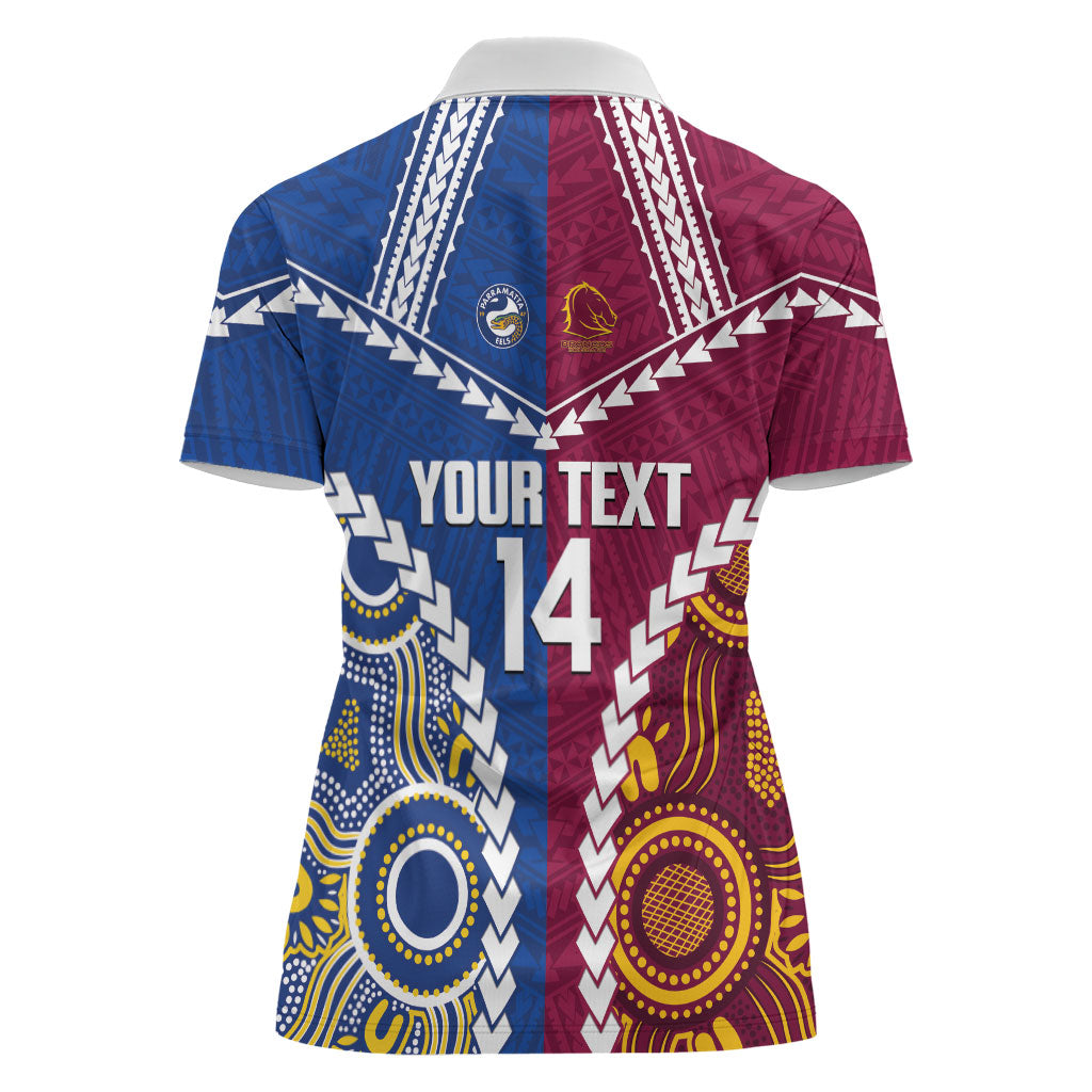 Custom Rugby Broncos and Eels Women Polo Shirt 2026 Together Aboriginal Polynesian Pattern