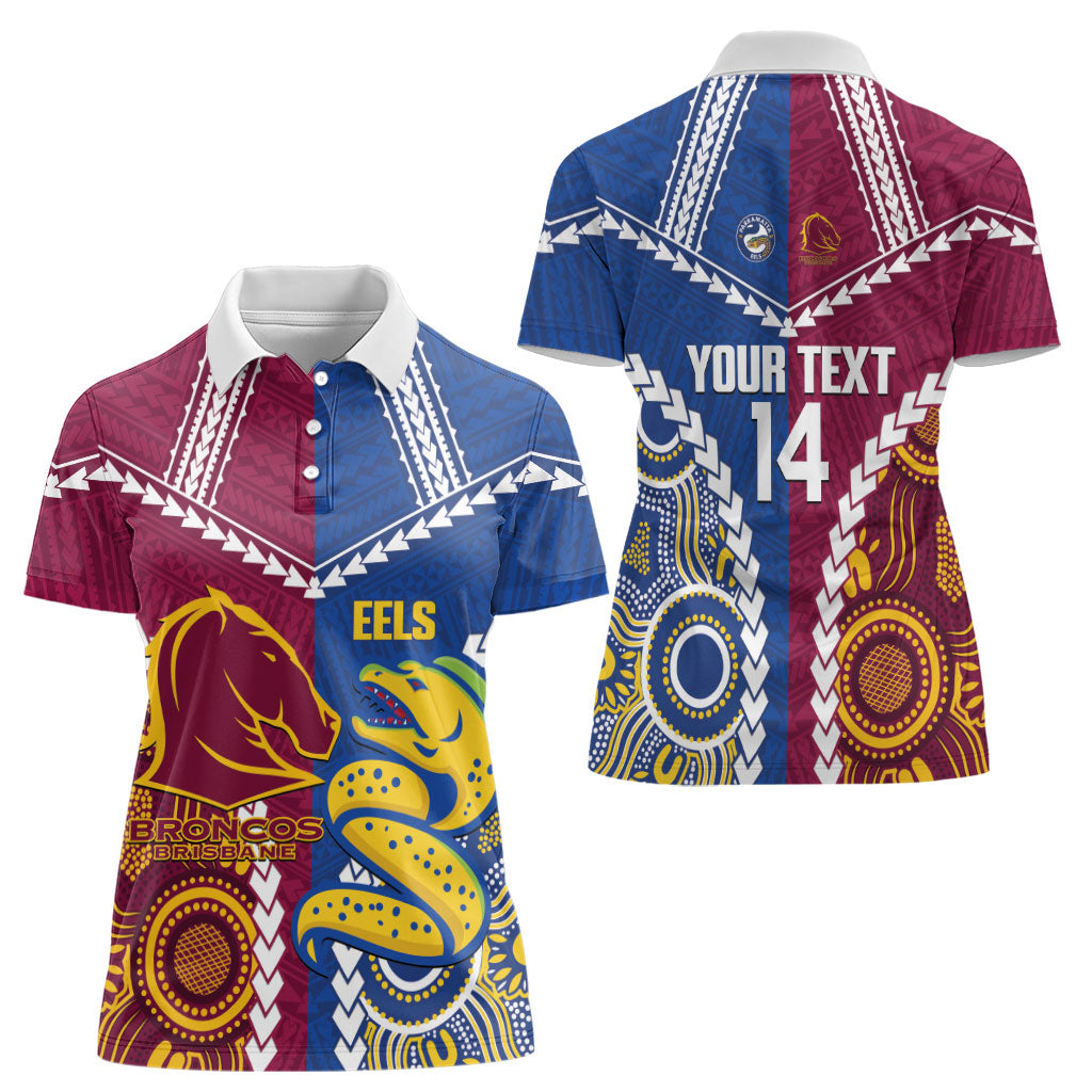 Custom Rugby Broncos and Eels Women Polo Shirt 2026 Together Aboriginal Polynesian Pattern