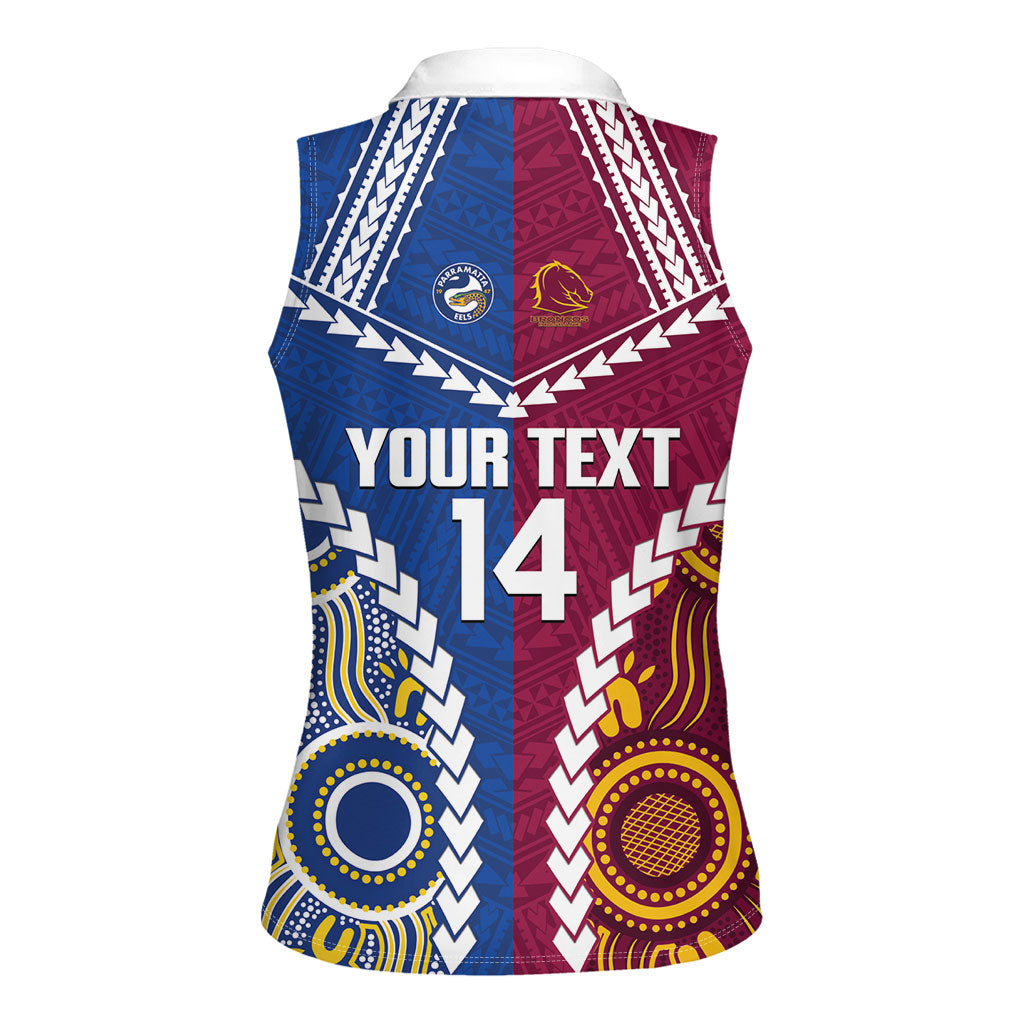Custom Rugby Broncos and Eels Women Sleeveless Polo Shirt 2026 Together Aboriginal Polynesian Pattern