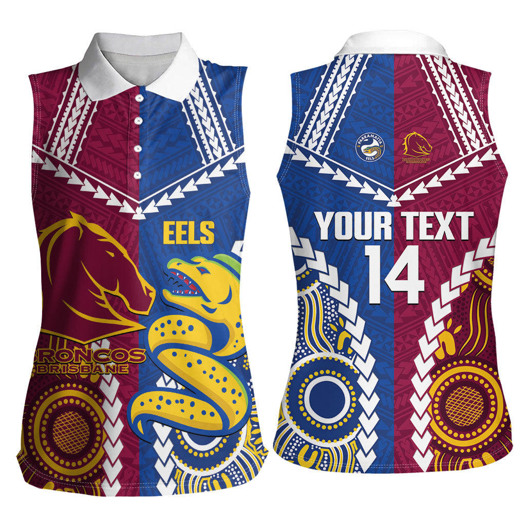 Custom Rugby Broncos and Eels Women Sleeveless Polo Shirt 2026 Together Aboriginal Polynesian Pattern