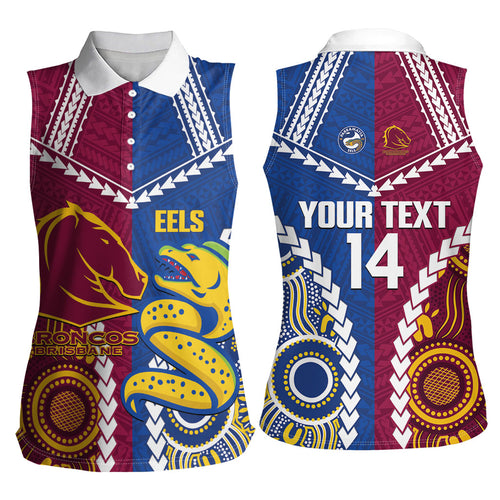 Custom Rugby Broncos and Eels Women Sleeveless Polo Shirt 2026 Together Aboriginal Polynesian Pattern