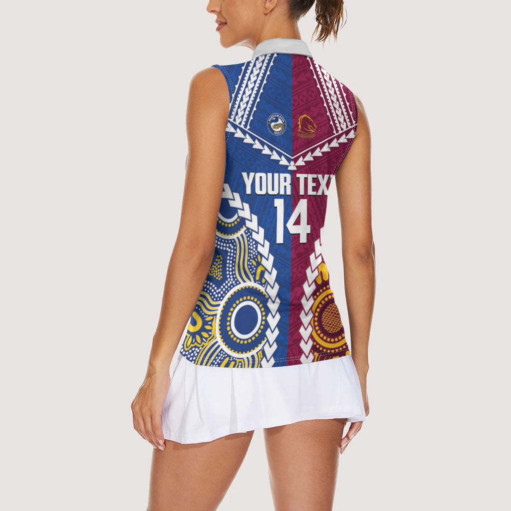 Custom Rugby Broncos and Eels Women Sleeveless Polo Shirt 2026 Together Aboriginal Polynesian Pattern
