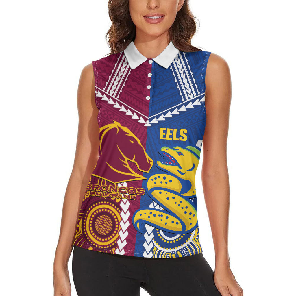 Custom Rugby Broncos and Eels Women Sleeveless Polo Shirt 2026 Together Aboriginal Polynesian Pattern