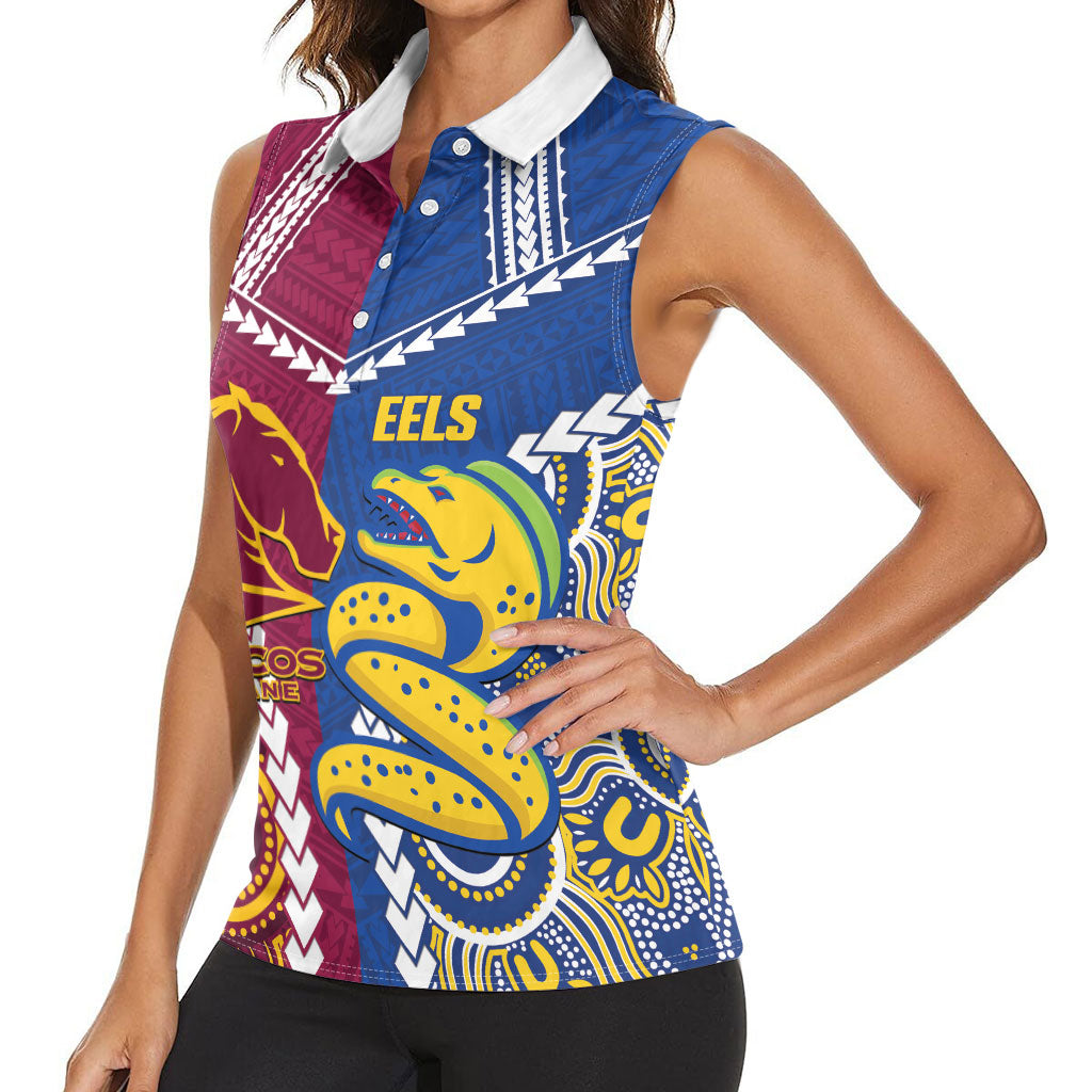 Custom Rugby Broncos and Eels Women Sleeveless Polo Shirt 2026 Together Aboriginal Polynesian Pattern