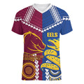 Custom Rugby Broncos and Eels Women V-Neck T-Shirt 2026 Together Aboriginal Polynesian Pattern