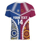Custom Rugby Broncos and Eels Women V-Neck T-Shirt 2026 Together Aboriginal Polynesian Pattern