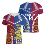 Custom Rugby Broncos and Eels Women V-Neck T-Shirt 2026 Together Aboriginal Polynesian Pattern