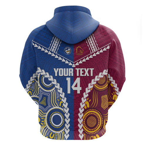 Custom Rugby Broncos and Eels Zip Hoodie 2026 Together Aboriginal Polynesian Pattern