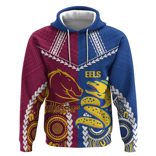 Custom Rugby Broncos and Eels Zip Hoodie 2026 Together Aboriginal Polynesian Pattern