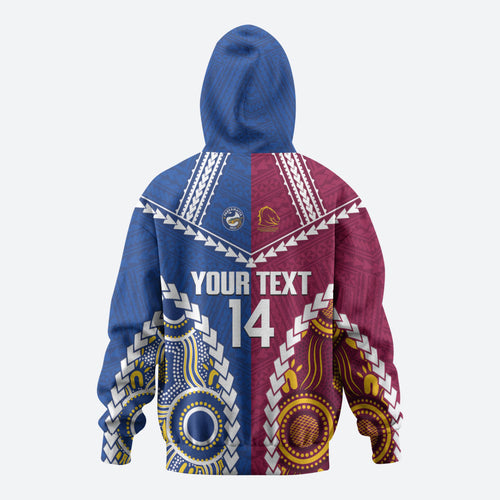 Custom Rugby Broncos and Eels Zip Hoodie 2026 Together Aboriginal Polynesian Pattern