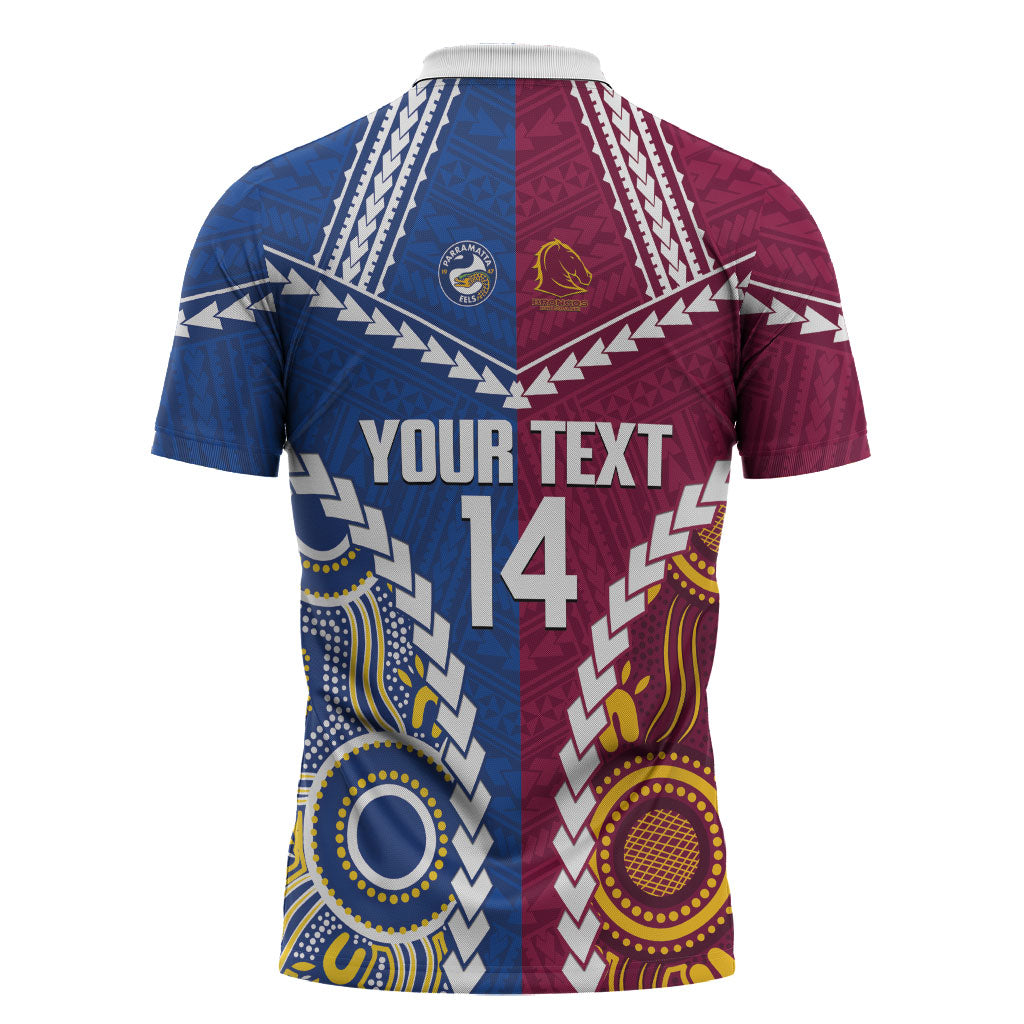 Custom Rugby Broncos and Eels Zipper Polo Shirt 2026 Together Aboriginal Polynesian Pattern