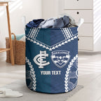 Custom Football Cats and Blues Laundry Basket 2026 Together Aboriginal Polynesian Pattern