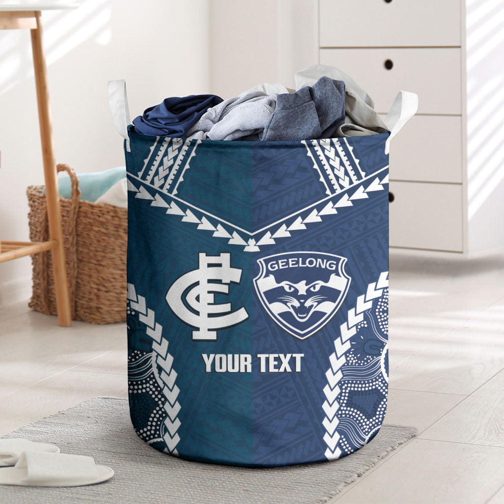 Custom Football Cats and Blues Laundry Basket 2026 Together Aboriginal Polynesian Pattern