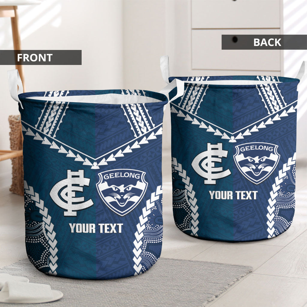 Custom Football Cats and Blues Laundry Basket 2026 Together Aboriginal Polynesian Pattern