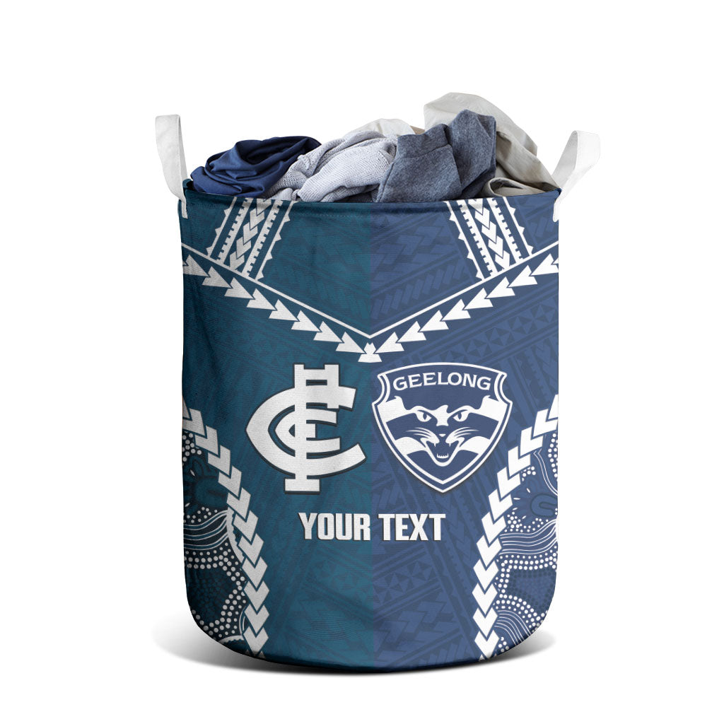 Custom Football Cats and Blues Laundry Basket 2026 Together Aboriginal Polynesian Pattern