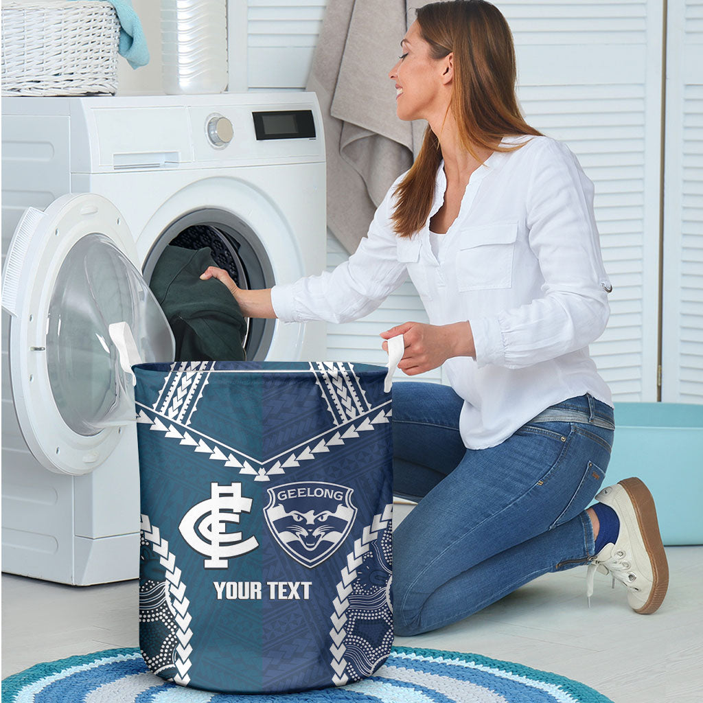 Custom Football Cats and Blues Laundry Basket 2026 Together Aboriginal Polynesian Pattern
