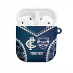 Custom Football Cats and Blues AirPods Case 2026 Together Aboriginal Polynesian Pattern