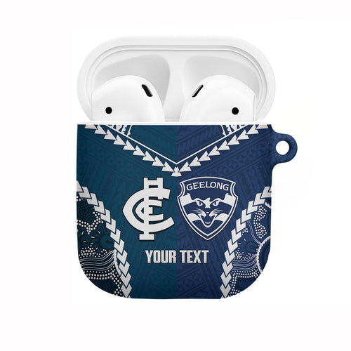 Custom Football Cats and Blues AirPods Case 2026 Together Aboriginal Polynesian Pattern