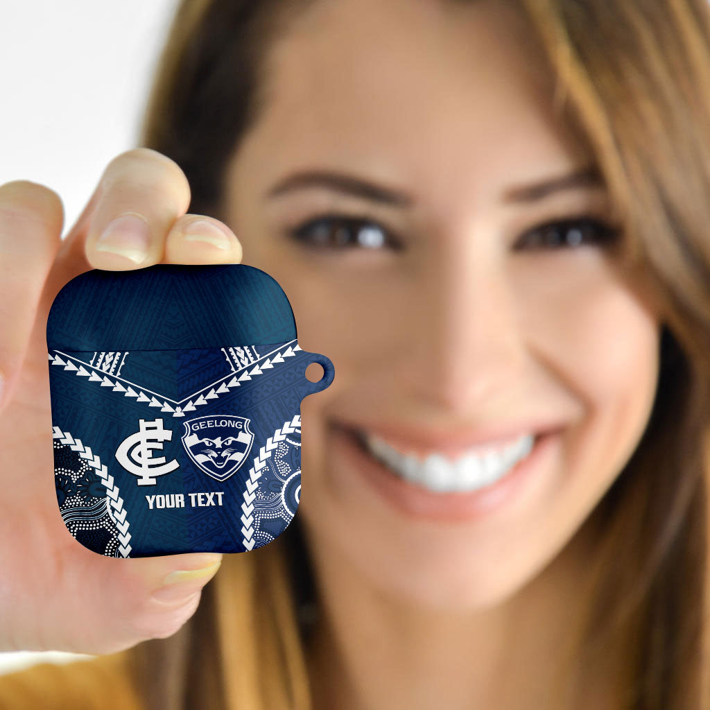 Custom Football Cats and Blues AirPods Case 2026 Together Aboriginal Polynesian Pattern
