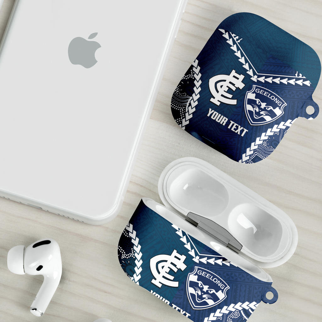 Custom Football Cats and Blues AirPods Case 2026 Together Aboriginal Polynesian Pattern