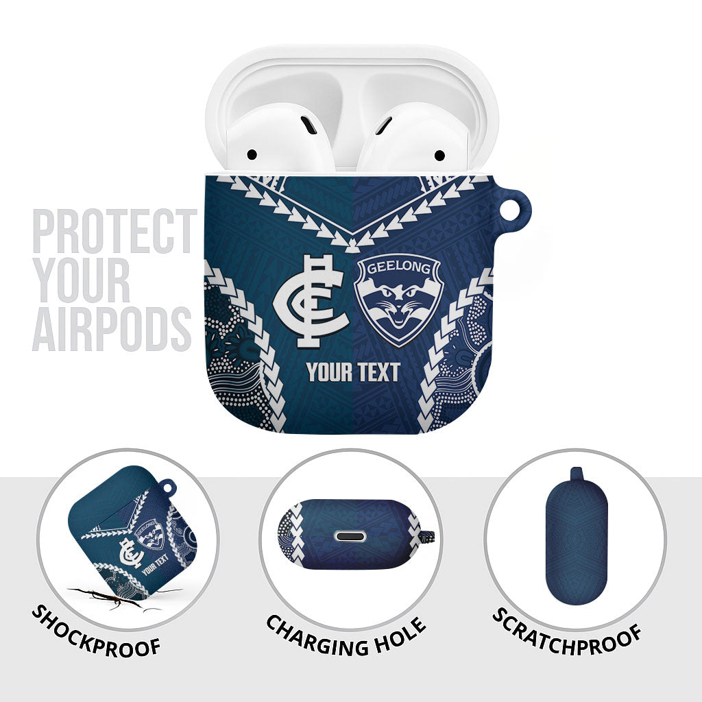 Custom Football Cats and Blues AirPods Case 2026 Together Aboriginal Polynesian Pattern
