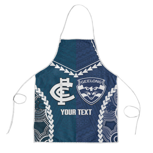 Custom Football Cats and Blues Apron 2026 Together Aboriginal Polynesian Pattern