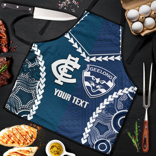 Custom Football Cats and Blues Apron 2026 Together Aboriginal Polynesian Pattern