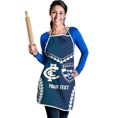 Custom Football Cats and Blues Apron 2026 Together Aboriginal Polynesian Pattern