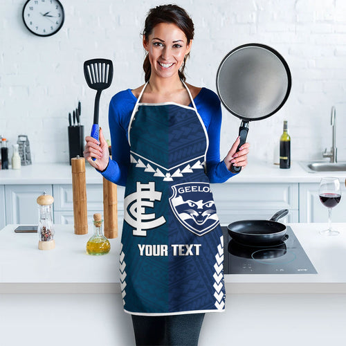Custom Football Cats and Blues Apron 2026 Together Aboriginal Polynesian Pattern