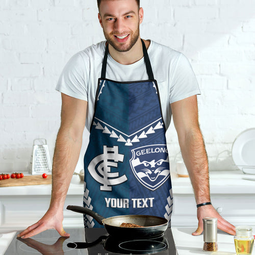 Custom Football Cats and Blues Apron 2026 Together Aboriginal Polynesian Pattern